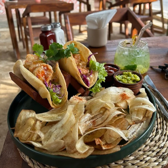 vegan taco with fried banana chips