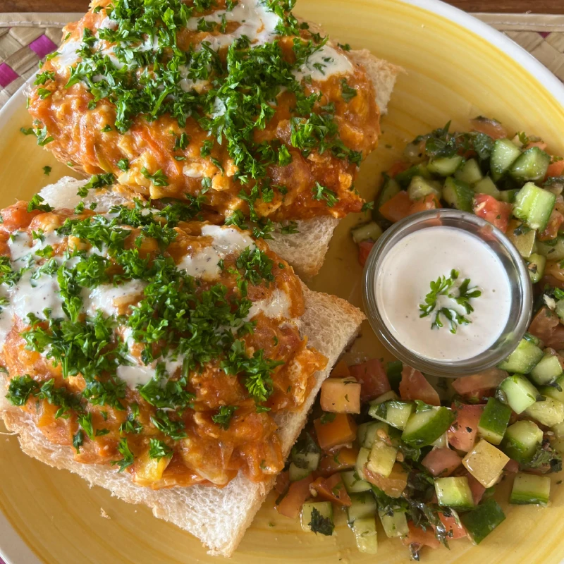 tahini sauce and toast