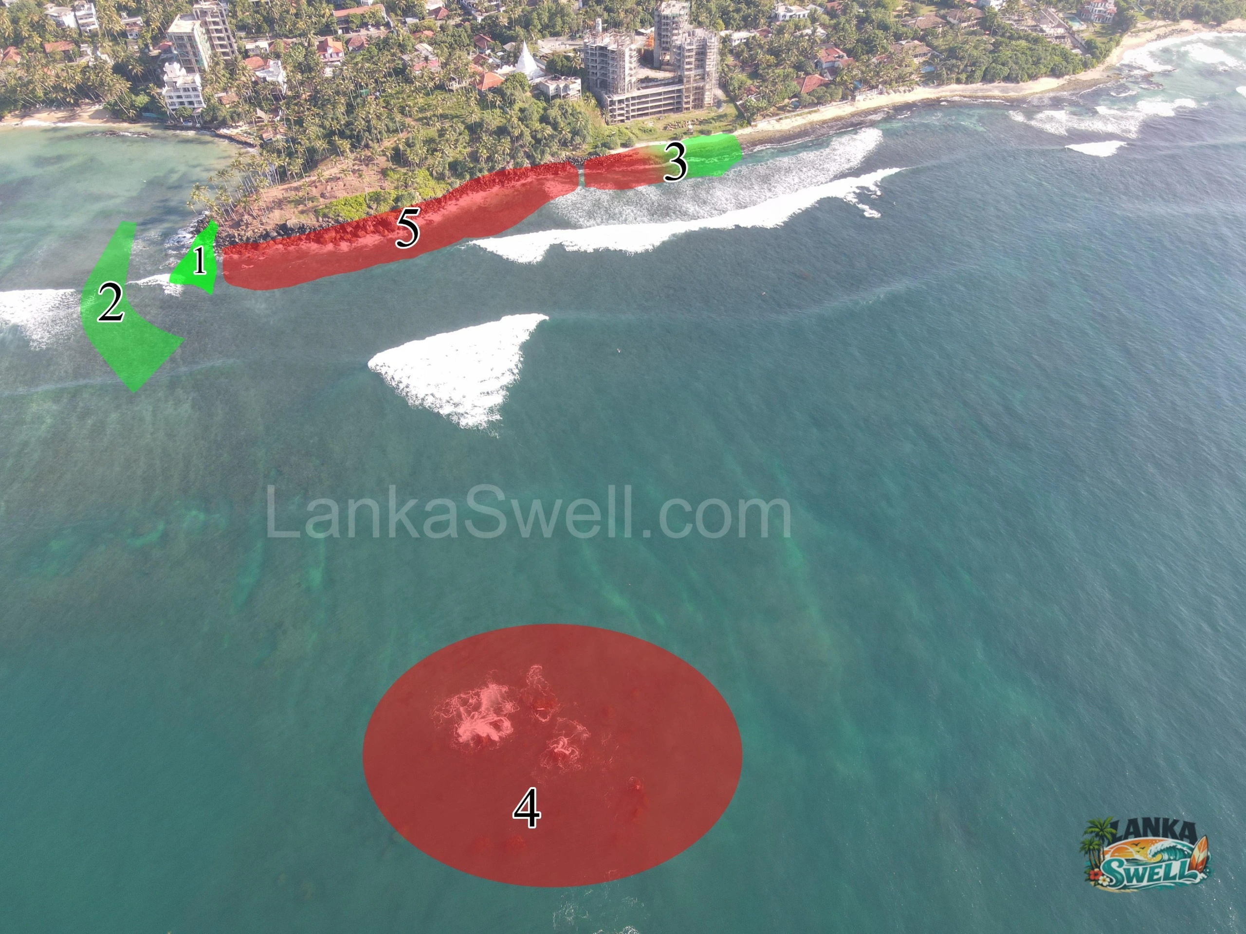 Numbered Temple Point surf guide map